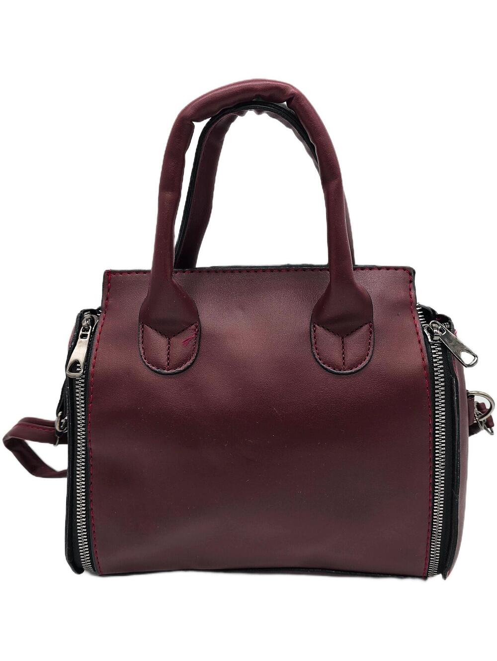 Elegant Burgundy Faux Leather Handbag with Detachable Strap